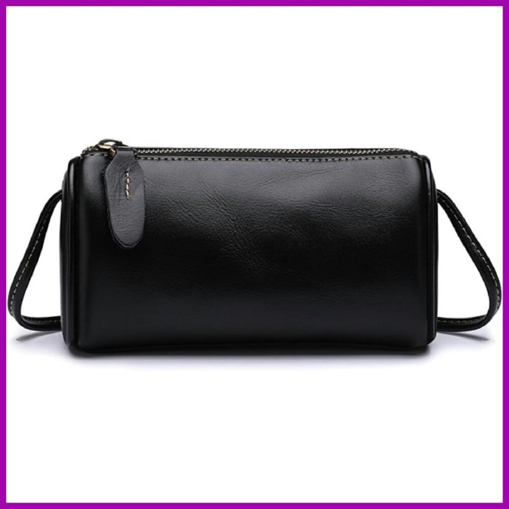 Small Genuine Leather Crossbody Barrel Hobo Bag Shoulder Purse